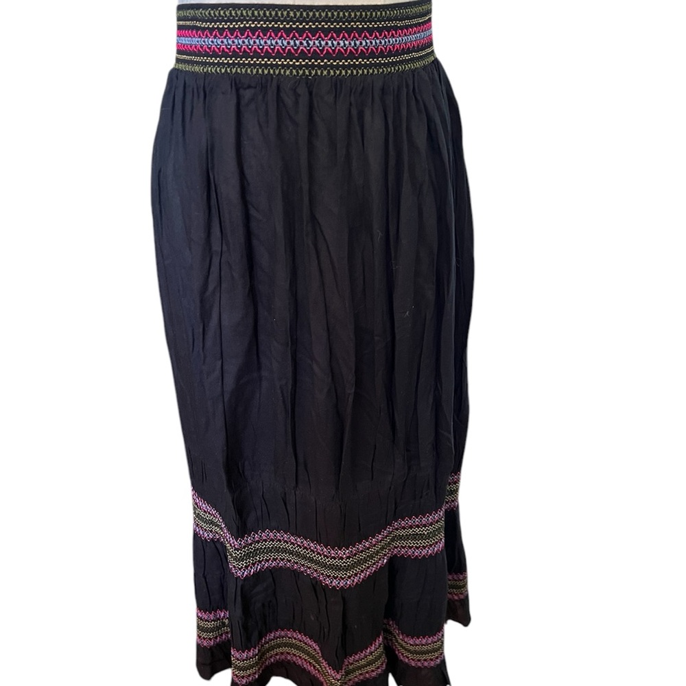 NWT Pink and Black Smocked A-Line Midi Skirt
